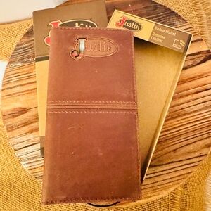 Justin Rodeo Wallet Brown Genuine Leather Tooled Western RFID